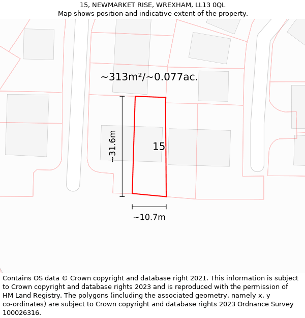 15, NEWMARKET RISE, WREXHAM, LL13 0QL: Plot and title map