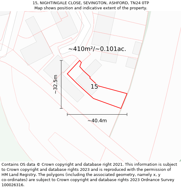 15, NIGHTINGALE CLOSE, SEVINGTON, ASHFORD, TN24 0TP: Plot and title map