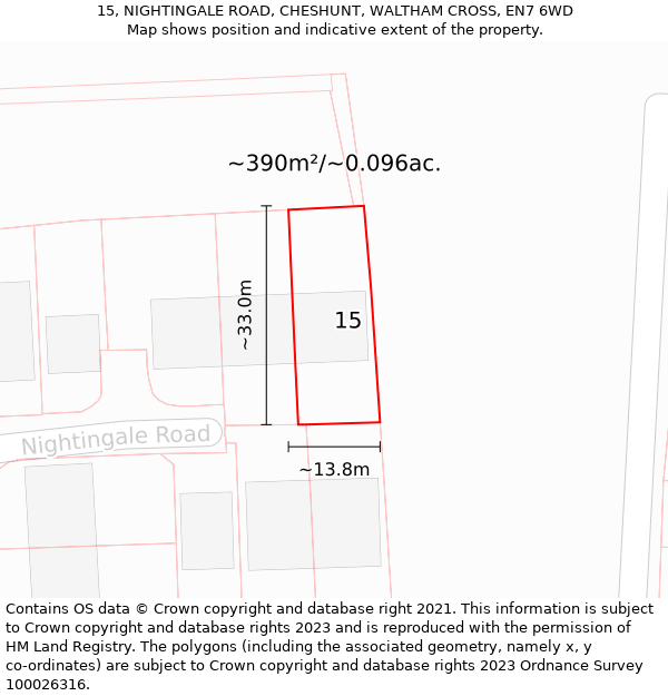 15, NIGHTINGALE ROAD, CHESHUNT, WALTHAM CROSS, EN7 6WD: Plot and title map