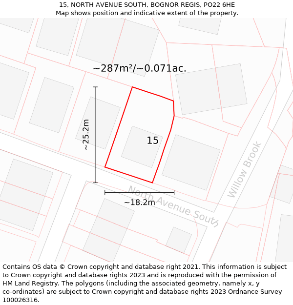 15, NORTH AVENUE SOUTH, BOGNOR REGIS, PO22 6HE: Plot and title map