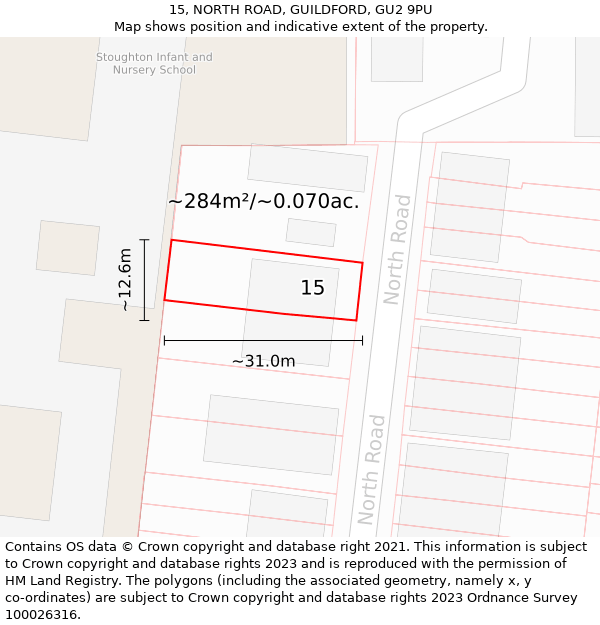 15, NORTH ROAD, GUILDFORD, GU2 9PU: Plot and title map
