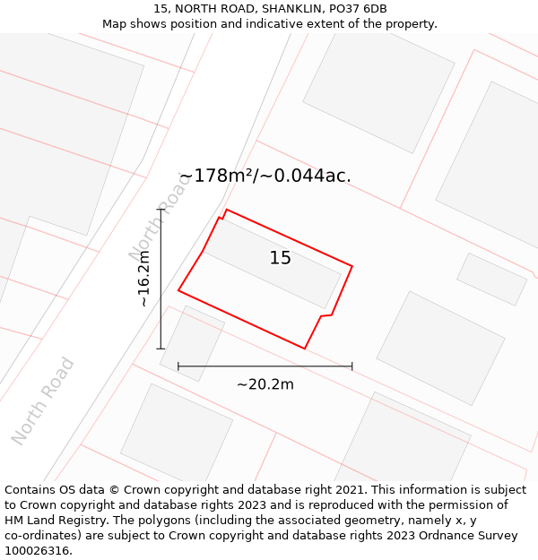 15, NORTH ROAD, SHANKLIN, PO37 6DB: Plot and title map