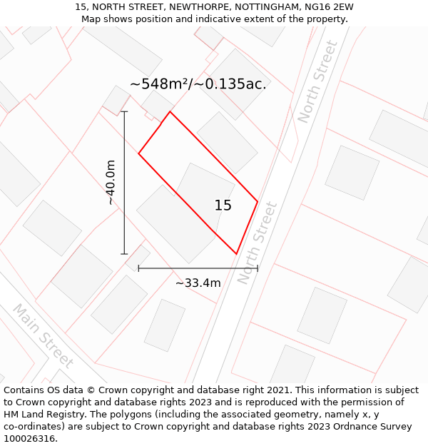 15, NORTH STREET, NEWTHORPE, NOTTINGHAM, NG16 2EW: Plot and title map