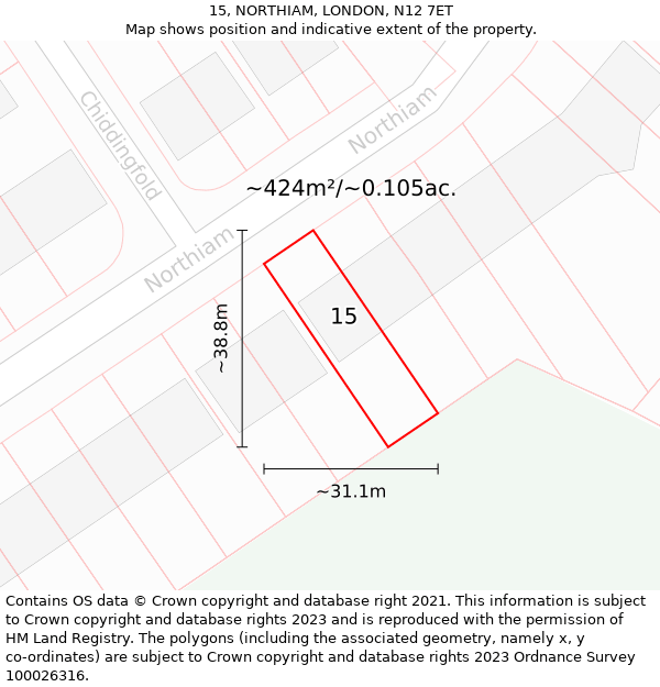 15, NORTHIAM, LONDON, N12 7ET: Plot and title map