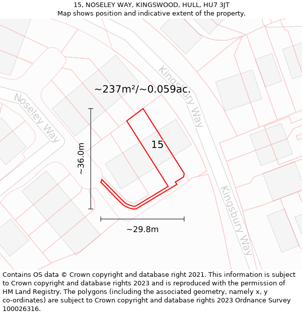 15, NOSELEY WAY, KINGSWOOD, HULL, HU7 3JT: Plot and title map