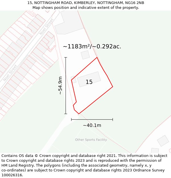 15, NOTTINGHAM ROAD, KIMBERLEY, NOTTINGHAM, NG16 2NB: Plot and title map