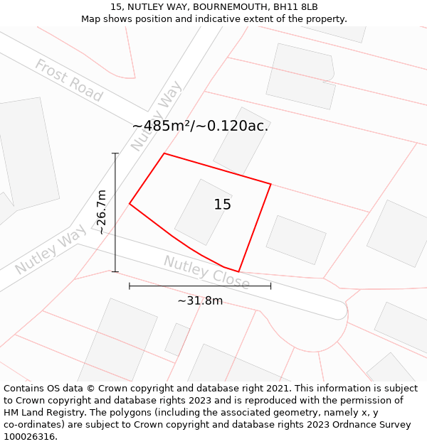 15, NUTLEY WAY, BOURNEMOUTH, BH11 8LB: Plot and title map