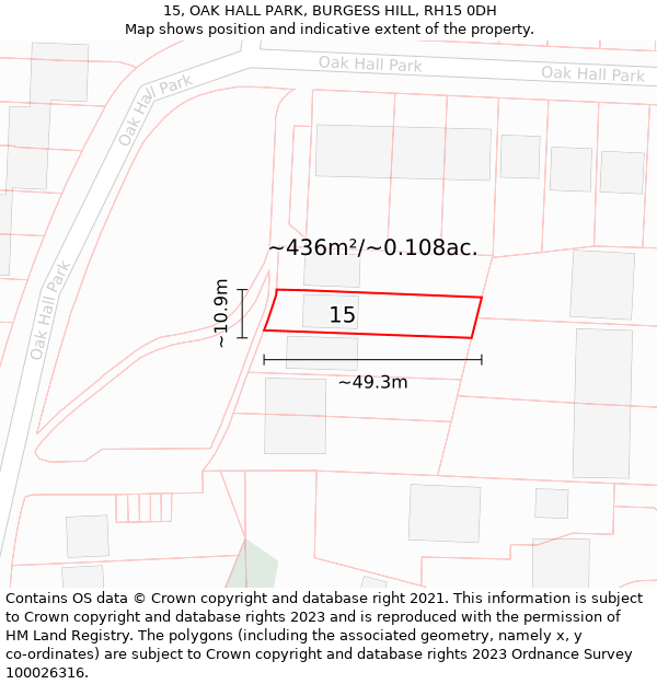 15, OAK HALL PARK, BURGESS HILL, RH15 0DH: Plot and title map