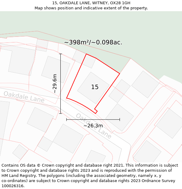 15, OAKDALE LANE, WITNEY, OX28 1GH: Plot and title map