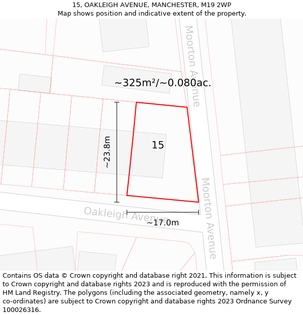 15, OAKLEIGH AVENUE, MANCHESTER, M19 2WP: Plot and title map