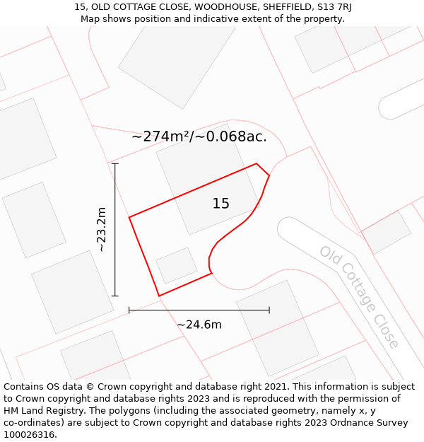 15, OLD COTTAGE CLOSE, WOODHOUSE, SHEFFIELD, S13 7RJ: Plot and title map