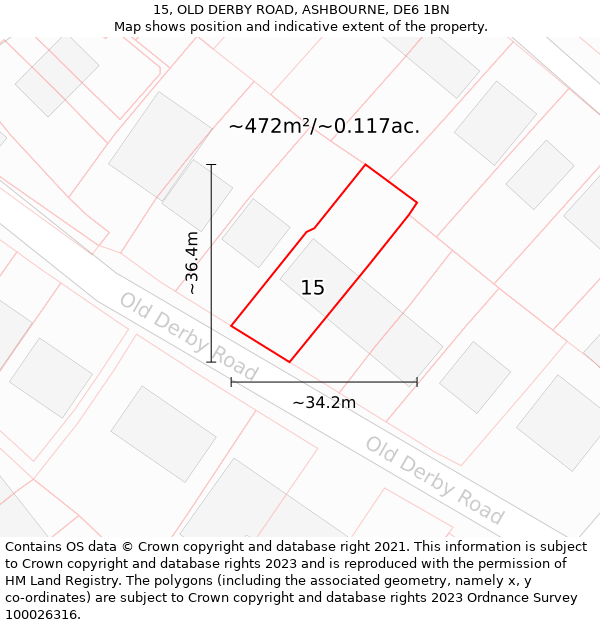 15, OLD DERBY ROAD, ASHBOURNE, DE6 1BN: Plot and title map