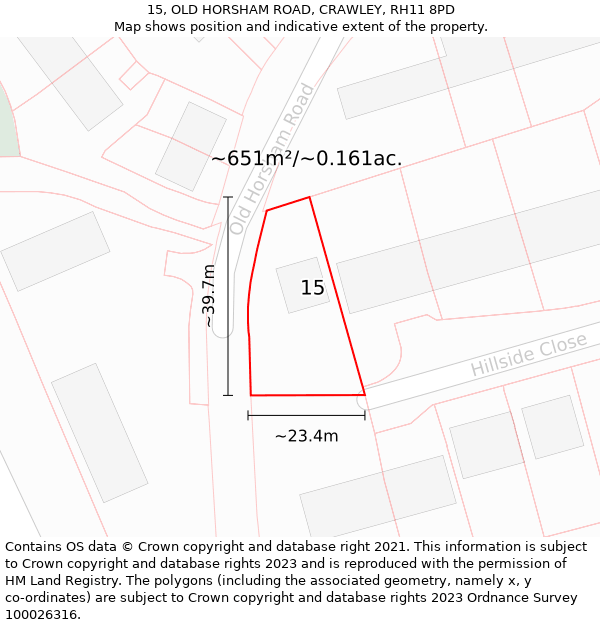 15, OLD HORSHAM ROAD, CRAWLEY, RH11 8PD: Plot and title map