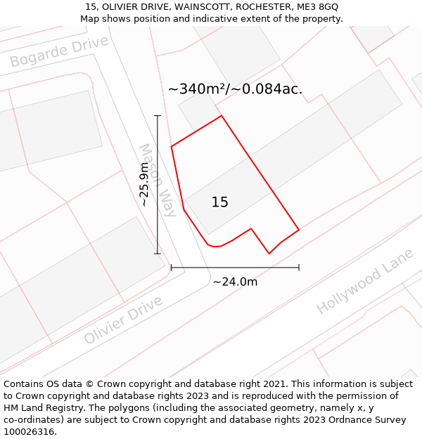 15, OLIVIER DRIVE, WAINSCOTT, ROCHESTER, ME3 8GQ: Plot and title map