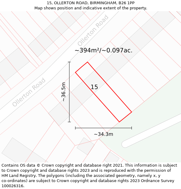 15, OLLERTON ROAD, BIRMINGHAM, B26 1PP: Plot and title map