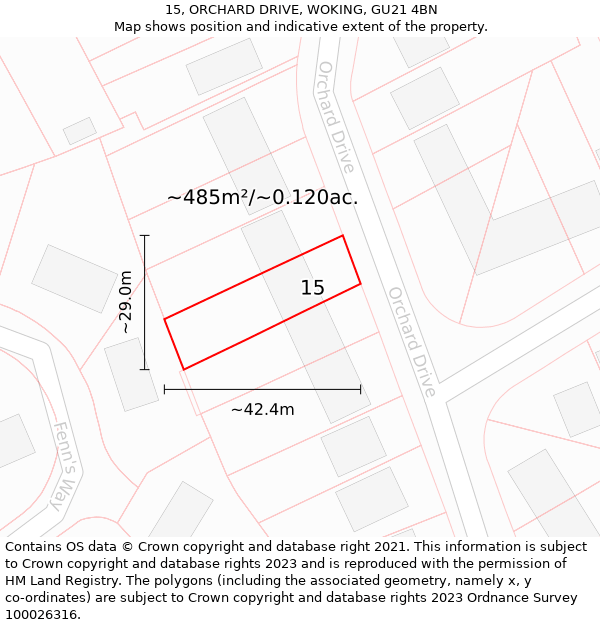 15, ORCHARD DRIVE, WOKING, GU21 4BN: Plot and title map