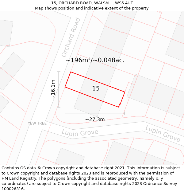 15, ORCHARD ROAD, WALSALL, WS5 4UT: Plot and title map