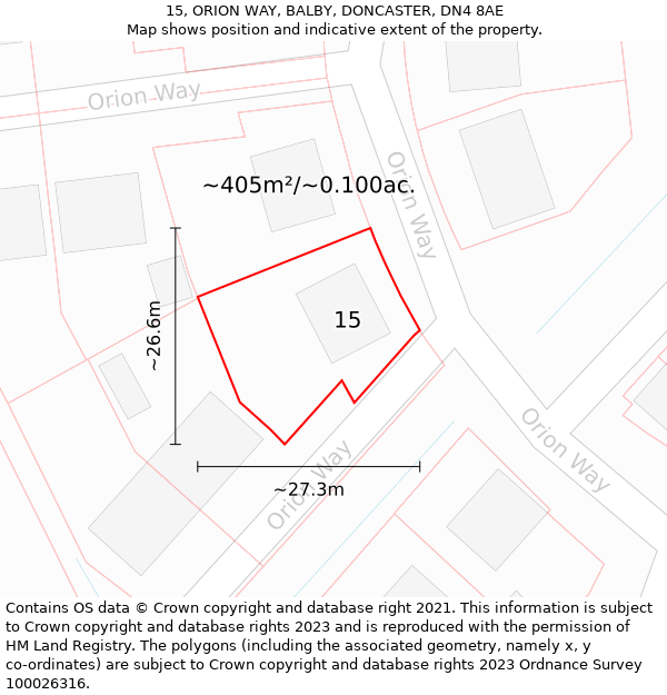 15, ORION WAY, BALBY, DONCASTER, DN4 8AE: Plot and title map