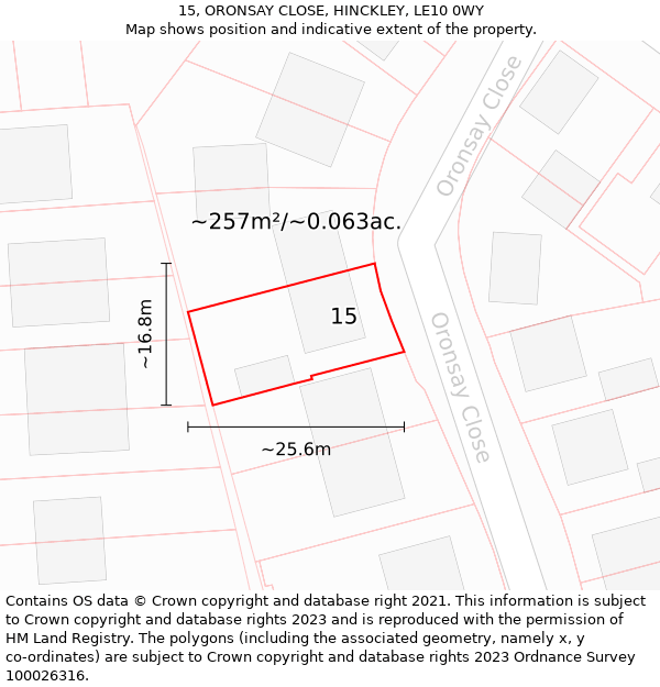 15, ORONSAY CLOSE, HINCKLEY, LE10 0WY: Plot and title map