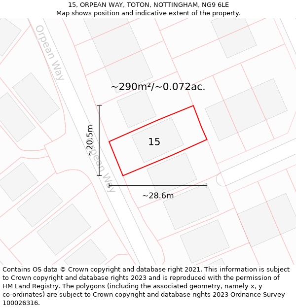 15, ORPEAN WAY, TOTON, NOTTINGHAM, NG9 6LE: Plot and title map