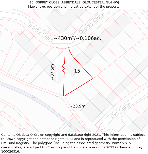 15, OSPREY CLOSE, ABBEYDALE, GLOUCESTER, GL4 4WJ: Plot and title map