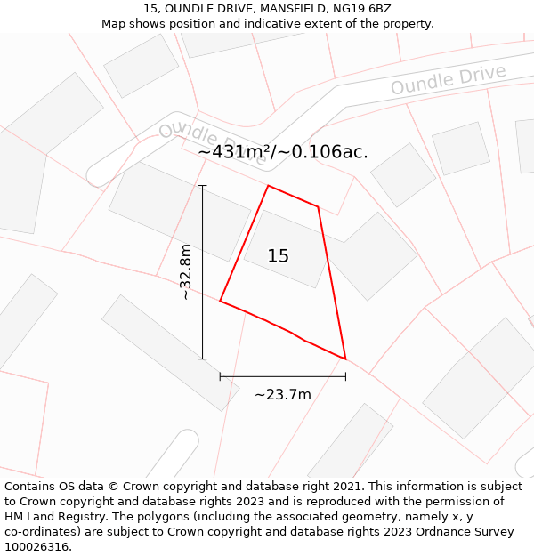 15, OUNDLE DRIVE, MANSFIELD, NG19 6BZ: Plot and title map