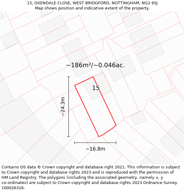 15, OXENDALE CLOSE, WEST BRIDGFORD, NOTTINGHAM, NG2 6SJ: Plot and title map