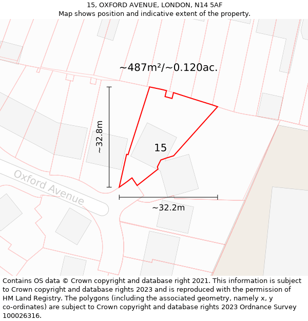15, OXFORD AVENUE, LONDON, N14 5AF: Plot and title map