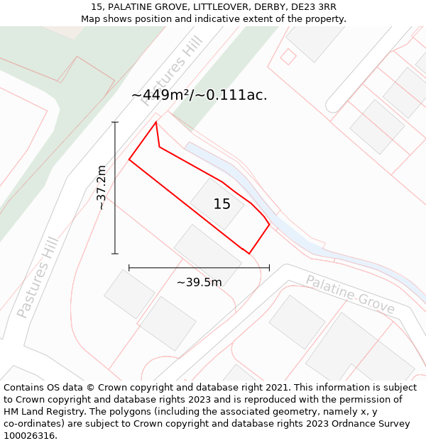 15, PALATINE GROVE, LITTLEOVER, DERBY, DE23 3RR: Plot and title map