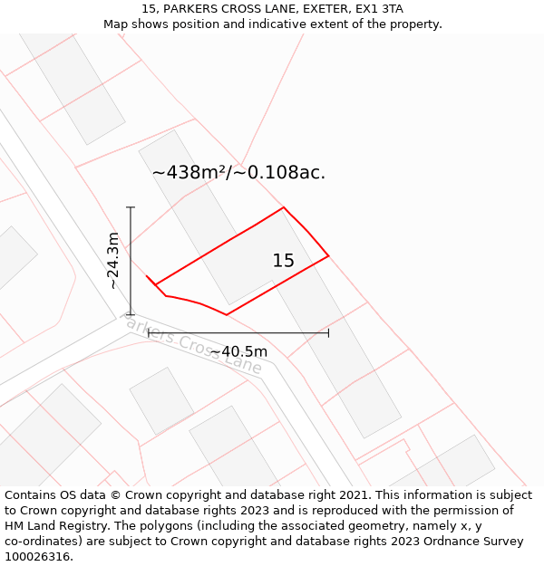 15, PARKERS CROSS LANE, EXETER, EX1 3TA: Plot and title map