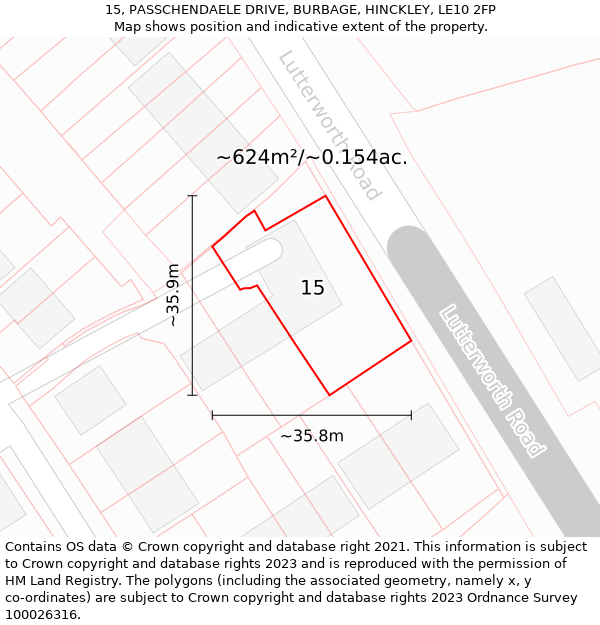 15, PASSCHENDAELE DRIVE, BURBAGE, HINCKLEY, LE10 2FP: Plot and title map