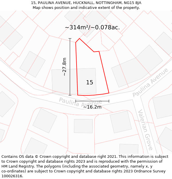 15, PAULINA AVENUE, HUCKNALL, NOTTINGHAM, NG15 8JA: Plot and title map