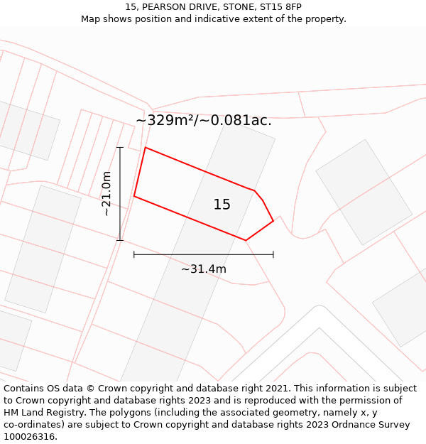 15, PEARSON DRIVE, STONE, ST15 8FP: Plot and title map