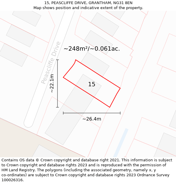 15, PEASCLIFFE DRIVE, GRANTHAM, NG31 8EN: Plot and title map