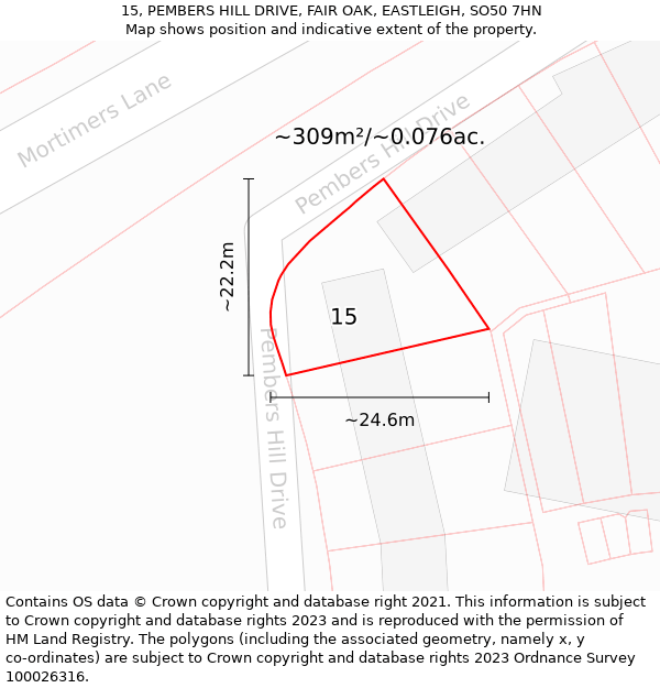 15, PEMBERS HILL DRIVE, FAIR OAK, EASTLEIGH, SO50 7HN: Plot and title map