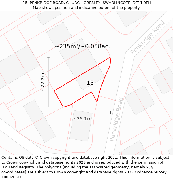 15, PENKRIDGE ROAD, CHURCH GRESLEY, SWADLINCOTE, DE11 9FH: Plot and title map