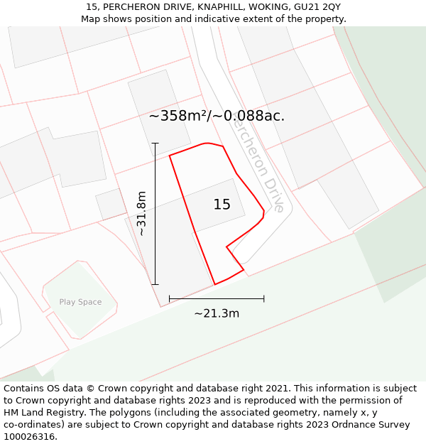 15, PERCHERON DRIVE, KNAPHILL, WOKING, GU21 2QY: Plot and title map