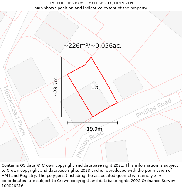 15, PHILLIPS ROAD, AYLESBURY, HP19 7FN: Plot and title map