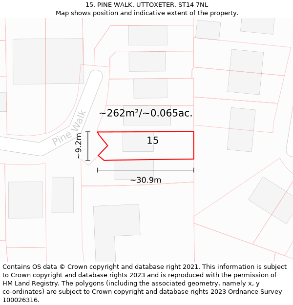 15, PINE WALK, UTTOXETER, ST14 7NL: Plot and title map