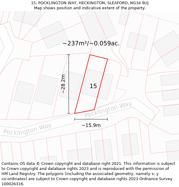 15, POCKLINGTON WAY, HECKINGTON, SLEAFORD, NG34 9UJ: Plot and title map