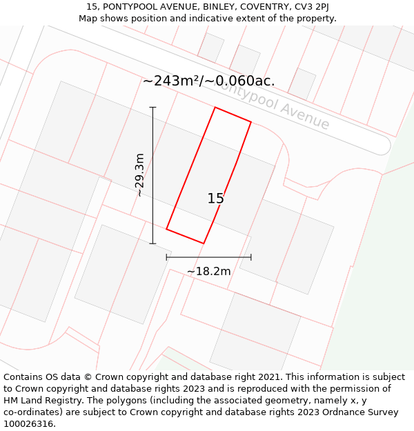 15, PONTYPOOL AVENUE, BINLEY, COVENTRY, CV3 2PJ: Plot and title map