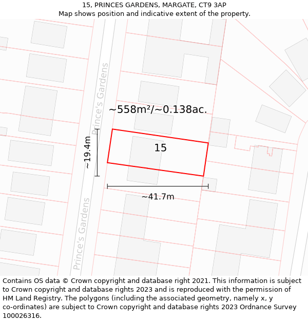 15, PRINCES GARDENS, MARGATE, CT9 3AP: Plot and title map