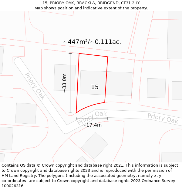 15, PRIORY OAK, BRACKLA, BRIDGEND, CF31 2HY: Plot and title map