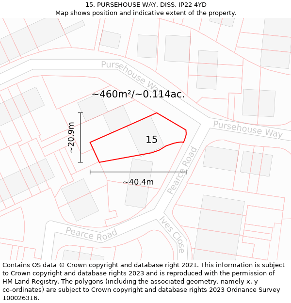 15, PURSEHOUSE WAY, DISS, IP22 4YD: Plot and title map