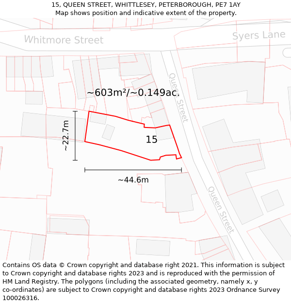 15, QUEEN STREET, WHITTLESEY, PETERBOROUGH, PE7 1AY: Plot and title map