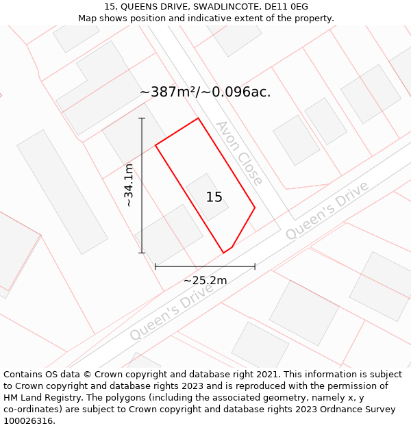 15, QUEENS DRIVE, SWADLINCOTE, DE11 0EG: Plot and title map