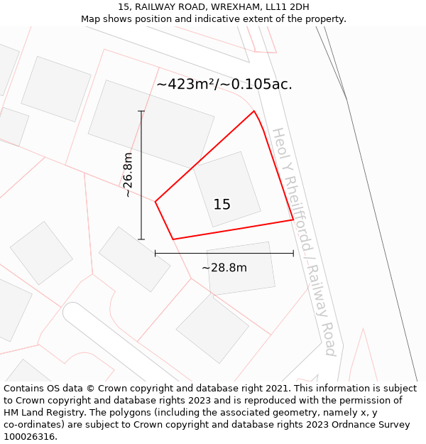 15, RAILWAY ROAD, WREXHAM, LL11 2DH: Plot and title map