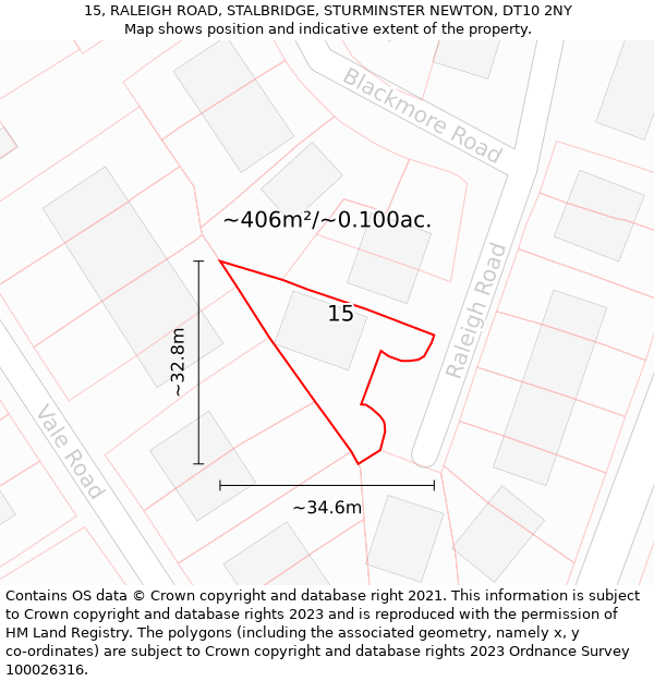 15, RALEIGH ROAD, STALBRIDGE, STURMINSTER NEWTON, DT10 2NY: Plot and title map