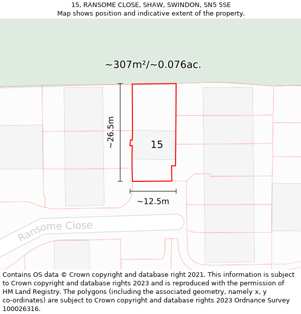 15, RANSOME CLOSE, SHAW, SWINDON, SN5 5SE: Plot and title map