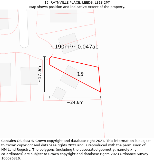 15, RAYNVILLE PLACE, LEEDS, LS13 2PT: Plot and title map